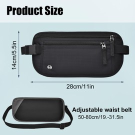 Travel Money Belt Secure RFID Blocking Money Belts for Travel Hidden Men Waterproof Undercover Travel Waist Bag Anti Theft Travel Wallet for Passport, Phone, Credit Card & Cash, Black