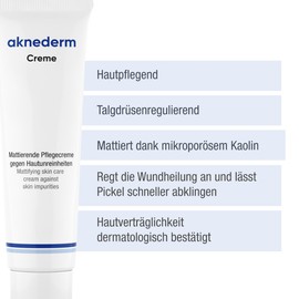 aknederm Cream 30 g - Mattifying Face Cream Against Pimples & Blemished Skin - Sebum Regulating Moisturising Cream for an Even Skin Complexion - Anti Pimples with Zinc Oxide and Perfume Free