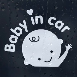 Niedliches Baby im Auto, Aufkleber, 15 x 13 cm, Weiß