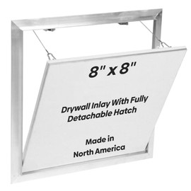 Best 8” x 8” Drywall Inlay Access Panel with Fully Detachable Hatch, 5/8” Inlayed Drywall with Touch Latches, Invisa Hatch™ Access Door with Open Pin Hinge, Welded Mill Finish, BA-IVH