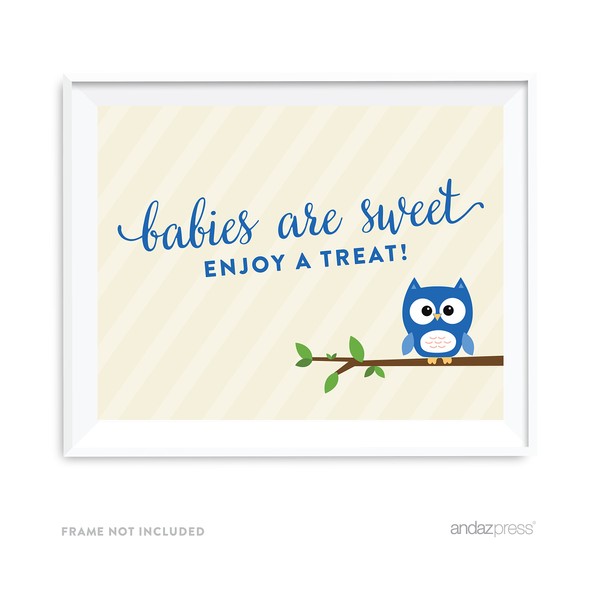 Andaz Press Boy Owl Baby Shower Collection, Party Sign, Babies are Sweet Enjoy a Treat, 8.5x11-inch, 1-Pack, Dessert Table Candy Bar Sign