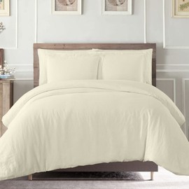 Decfair 100% Egyptian Cotton Duvet Cover Set King Size High Thread Count Ultra Soft and Smooth Sateen Weave All Seasons Bedding 7 Corner Ties and Zipper - 1 Ivory King Duvet Cover and 2 Pillow Shams