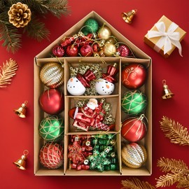 70 Pcs Christmas Ball Ornaments Set，Shatterproof Gold Ornaments for Xmas Tree，Christmas Ball Tree Hanging Ornaments for Christmas Decoration (Red Green)