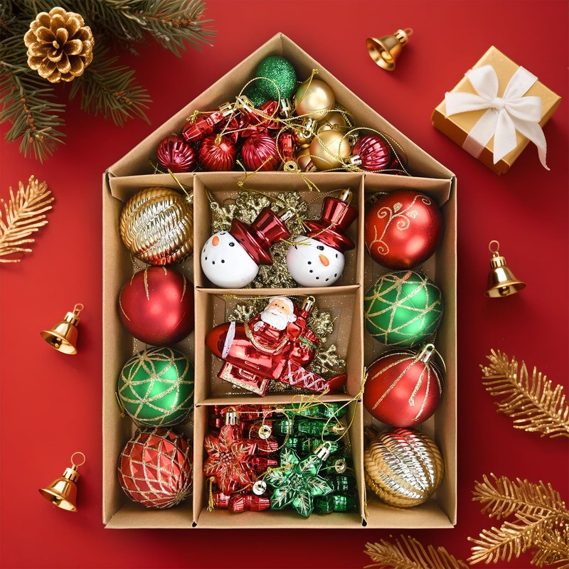70 Pcs Christmas Ball Ornaments Set，Shatterproof Gold Ornaments for Xmas