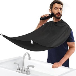 Beard Bib Apron for Men, Beard Bib Hair Catcher for Shaving, Non-Stick Beard Shave Cape, with 4 Suction Cups, Grooming Gifts for Men Husband Father - Color: Black