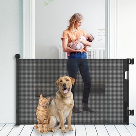 Upgraded Retractable Baby Gate for Stairs, 33"Tall Expands 71"Wide Ideal Safety Solution Dog Gate for Stairs Doorways Hallways Indoor/Outdoor Mesh Baby Gate Retractable Screen Door(Black,86CMx180CM)