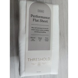 Threshold Performance Flat Sheet Queen White Cotton Sateen,