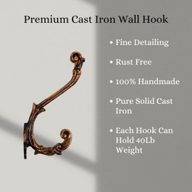 AYZCORP Set of 3 Cast Iron Antique Design Coat Hooks Wall Art Decor-Antique Design Hangers and Key Holder-Clothes Rack and Backpack Hanger-Coat Hooks Home Decor for Storage-Rooms (Copper Finish)