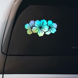 Hibiscus Flowers Group Sticker Vinyl Decal Notebook Car Window Laptop | Holographic | 6" x 3"