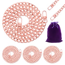 Swpeet 4 correas de cadena planas de repuesto de oro rosa de 39.4 pulgadas con hebillas, 0.4 pulgadas de ancho lo suficientemente 2.4 mm extra para reemplazo de bolso cruzado de metal (oro rosa, 39.4 pulgadas)
