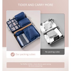 Meowoo Suitcase Organiser Packing Bags 7 Pieces Clothes Bags Packing Cube Luggage Storage Bags 3 Packing Cubes + 3 Suitcase Organiser + 1 Shoe Bag