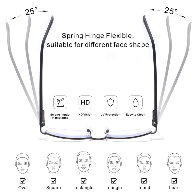 Missfive 2-Pack Men Premium Multifocus Reading Glasses Blue Light Blocking,