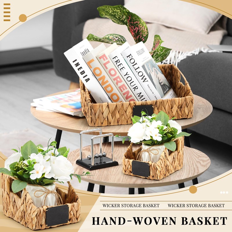Wonderjune 4 Pcs Water Hyacinth Storage Basket Set Wicker Rattan