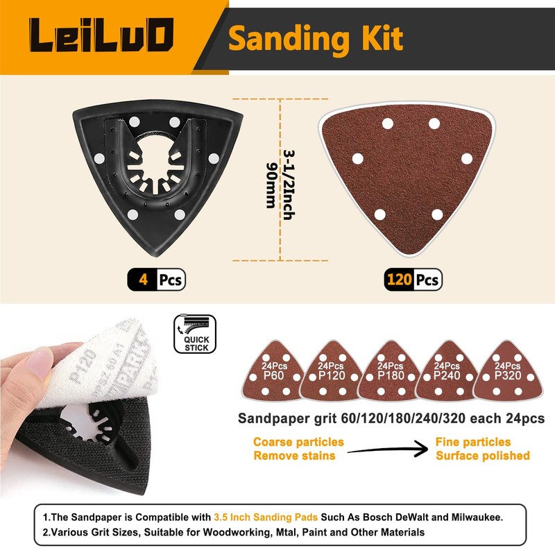 LEILUO 127 Pcs Oscillating Tool Sanding Pad Kit - 4