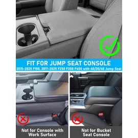 Sinvanho Center Console Armrest Cover for 2015-2025 Ford F150 F250 F350 F450 F550 with 40/20/40 Jump Seat, PU Leather Middle Console Cover Seat Box Lid Protective Cover Cushion Pad, Truck Accessories
