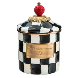 MACKENZIE-CHILDS Courtly Check Enamel Canister, Black-and-White Kitchen Storage Container with Lid, Demi