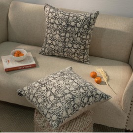 HOME WIBE Handblock Printed Vintage Indian Cotton Decorative Throw Pillow Covers, Set of 2, Cushion Cover, Pillow Case for Sofa Couch Bed Chair 18" x 18" (Pack of 2)