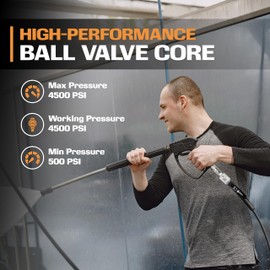 EDOU Direct Ball Valve for High Pressure Washer Hose | 3/8" Male Plug & 3/8" Female Quick-Connect | 4,500 PSI Max Working Pressure | Easily, Quickly Switch Between Wands, Tips, or Hoses.