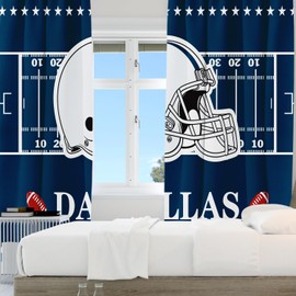 LERYUNC Dallas Curtains for Bedroom,Football Themed Blackout Curtains with Rod Pockets Top,City Style Drapes for Windows Living Room 2 Panels, 72''W x 63''L (Navy Blue-DA)