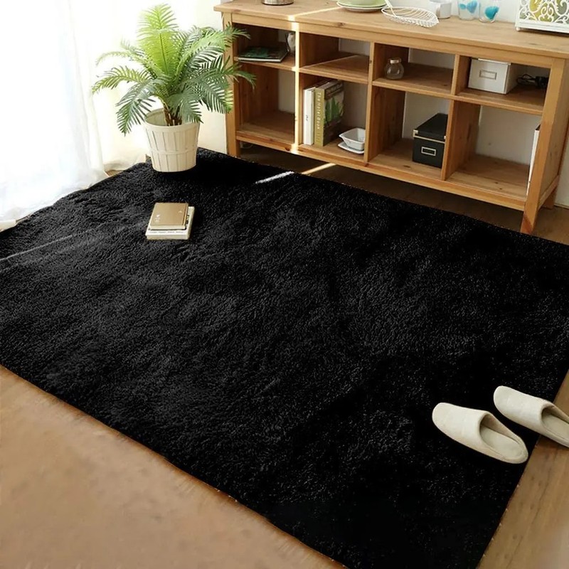 Alfombra De Salón Peluda Súper Suave De 160cm120cm Negro
