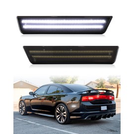PWOBVZ White LED Rear Side Marker Lights for 2008-2014 Dodge Challenger & 2011-2014 Charger, Smoked Lens Sidemarker Lamps with Dual Row, pack of 2