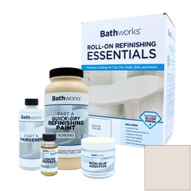 Bathworks Quick-Dry Essentials Roll-On Refinishing Kit - 22 fl oz, High Gloss Almond, Durable Acrylic Resin Coating with Non-Slip Additive - Fast 12-Hour Drying DIY System for Bathtubs, Tile, Sinks, & Showers (Paint Materials Only)
