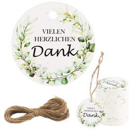 Pack of 100 Thank You Gift Tags, 5 cm Thank You Labels Gift Tags Kraft Paper with String for Wedding Baby Shower Party Gifts