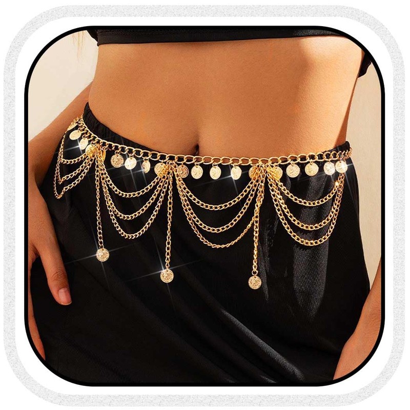 Brishow Gold Sequins Waist Chain Layered Belly Chain Body Chain