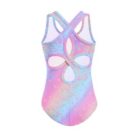 Zaclotre Girls Gymnastics Leotards Hollow Back Sleeveless Camisole Leotard Kids Ballet Leotards Rainbow Leopard 4-5Y