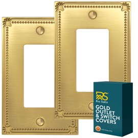 Rio Salto Sunken Pearls Gold Rocker Light Switch Wall Plate or Outlet Cover Wall Plate Decora Single Receptacle Decorative Wallplate Covers Medium Size Brushed Brass, Metal 1-Gang (2-Pack)