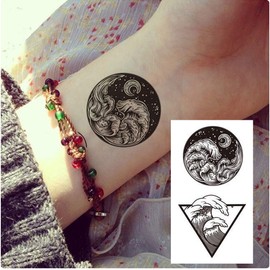 Ooopsiun 20 Sheets Black Mountain Temporary Tattoos for Adult Men Women, Waterproof Fake Tattoos Body Art Sticker for Hand Neck Wrist Arm
