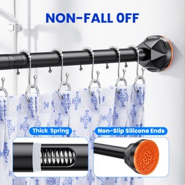 TITGIPE Black Shower Curtain Rod 32-80 Inches, No Drilling Tension Curtain Rod, Rust Proof Adjustable Spring Rods for Bathroom and Window, Stainless Steel
