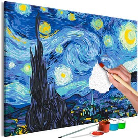 murando - Paint by Numbers Starry Night Van Gogh 60 x 40 cm Painting Set with Wooden Frame on Canvas for Adults Children Painting Hand-Painted Kit DIY Gift Decoration n-A-1345-d-a