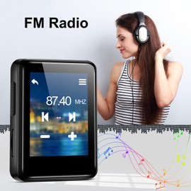 MP3 Music Player, 1.8 inch Screen Portable HiFi MP3 Player Expandable to 512GB, with Bluetooth, FM Radio, Recorder, Photo, Black with 64GB TF Card