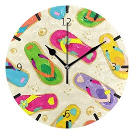 STAYTOP Wall Clock Round Colorful Flip Flops Battery Operated Silent Non Ticking Decorative Home Office School Decor Dual Use Art Clock