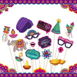 25 Pcs Diwali Decorations Photo Booth Props Centerpiece - Happy Diwali Party Decoration with Lips, Glasses, Aladdin Lamp, Bow Sign for Lights Party Hindu Party Supplies School Events,Family Gatherings