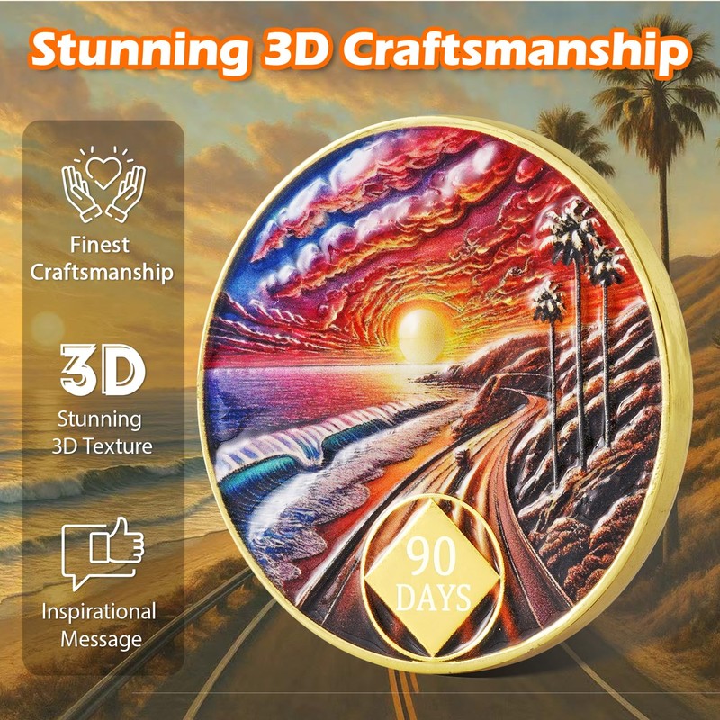90 Days Sunset Coastal Road Sobriety Coin – Journey into