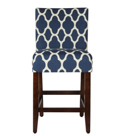 HomePop Upholstered Counter Height Barstool, 24-inch, Navy Geometric