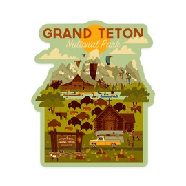 Die Cut Sticker Grand Teton National Park, Wyoming, Geometric National Park Series, Contour Vinyl Sticker 1 to 3 inches (Waterproof Decal for Cars, Water Bottles, Laptops, Coolers), Small