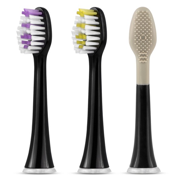 3 Replacement Brushes Only Compatible with Callysonic Sonic Toothbrush H31 / H49, 2 Standard Clean + 1 Tongue Clean, Black