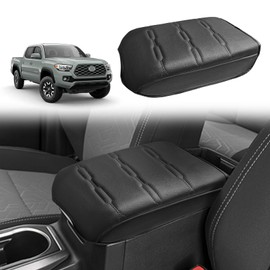 Muslogy Center Console Armrest Cover Compatible with Toyota Tacoma 2016-2023 Comfort Armrest Pad Arm Rest Cushion Vegan Leather Protector Regular Thick