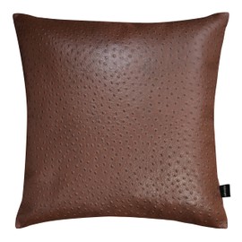 KUIRMODA Lambskin Leather Pillow Cover - Decorative Sofa Cushion Case - Throw Covers for Living Room & Bedroom, 18x18 Inches - Brown Ostrich Pack of 1