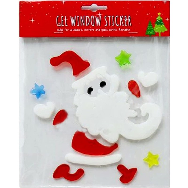 Set of 6 x Christmas Xmas Window Gel Jelly Stickers