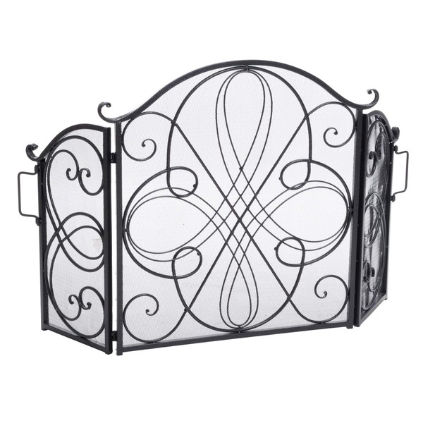 Christopher Knight Home Kingsport Fireplace Screen, Silver Flower On Black