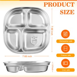 Potchen 6 Pack Stainless Steel Snack Containers with Lids, Reusable 4 Compartments Bento Boxes Meal Prep Snack Lunch Box for Divided Food Storage Container for School Home Travel