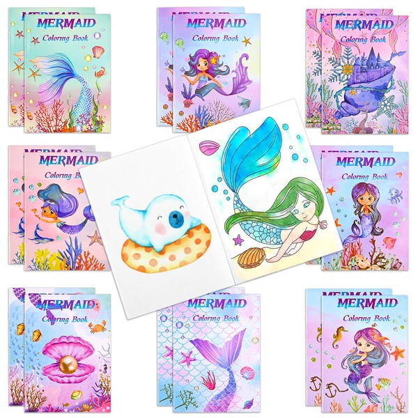 Pizoos Colouring Books for Children Age 2 3 4 5 6 7 8, Kids Colouring Book Multipack Mini Coloring Books for Party Bags, Kids Activity Books Animal Coloring Book for Toddler 16 PCS, Mermaid