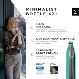 LARS NYSØM Stainless Steel Insulated XL Water Bottle 12oz 17oz 25oz 34oz 51oz | Insulated Thermo Flask for Hot and Cold Beverages | Leakproof Drinking Bottle (Aqua Turquoise, XL 1500ml)