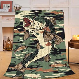 Manta de pescado de lubina, manta de pesca, suave, cálida, acogedora, de felpa de camuflaje, regalos para niñas y mujeres, animales de peluche, ligera, manta de regalo de franela para niños y adultos,