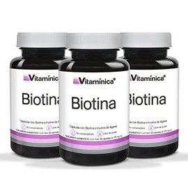 Biotina Pura, Hecho por PiSA, 300 mcg de Biotina, 90 Cápsulas, Cabello, Piel y Uñas, Apoya la Energía, Libre de Gluten, Fibra Prebiótica (Inulina de A