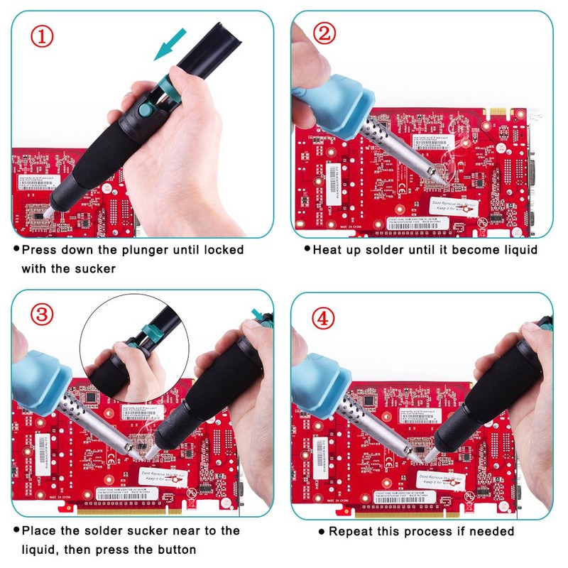 AUSTOR Desoldering Sucker and 6 Pcs Solder Braid Wick (2.0mm/2.5mm/3.0mm